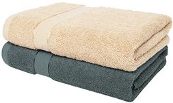 Cloth Fusion 100% Cotton 500 GSM Bath Towels | Extra Soft & Absorbent Large Size Towels for Bathing | Set of 2 (Grey & Beige)