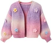 GORGLITTER Girl's 3D Floral Colorful Cardigan Sweaters Long Sleeve Knit Open Front Outwear Purple 5Y