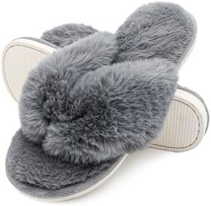 Onmygogo Rabbit hair Indoor Thong Slippers for Women Open Toe with Memory Foam, Soft Faux Fur Nonslip House Slippers(Charcoal,M)