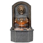 GOSSI 10.3 Inches Tall Tabletop Fountain Classic Lion Head Polyresin Indoor Zen Waterfall Fountain w/Cobblestone Soothing Sounds for Office and Home Decor