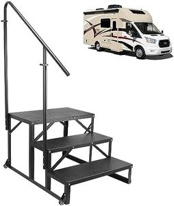 Sidasu 3 Step RV Stairs Steps,RV Steps with Handrail,Adjustable Height, Hot tub Steps with handrail, Non-Slip Tread,Moveable Wheels,Portable Stairs for Outdoor
