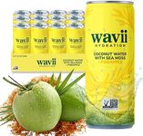 Wavii Hydration Organic Coconut Water with Organic Sea Moss plus Pineapple, 11 fl oz Cans, Pack of 12 – Clean Refreshing Hydration with Naturally Occurring Electrolytes, No Added Sugar, Non-GMO
