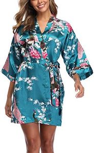 UrHot Women's Short Floral Kimono Robe Peacock and Blossom Bathrobe for Wedding Party