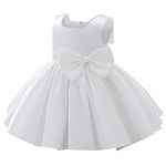 Baby Girls Little Girls Bowknot Tutu Princess Prom Dress Formal Ball Gown Birthday Wedding Party Christening Baptism Dresses White 12-18 Months