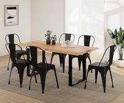 The Attic Tolix Six Seater Dining Set Large|Solid Acacia Wood|Live Edge Table|Finish-Natural