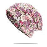 Chemo Headwear for Women UK Beanie Scarf Soft Turban Cap Floral Head Wraps Cotton Fabric Alopecia Bandana Head Cover (Lilac Floral), One Size