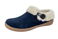 Clarks Womens Suede Leather Slipper with Gore and Bungee JMH2213 - Warm Plush Faux Fur Lining - Indoor Outdoor House Slippers For Women, Navy, 6.5 UK