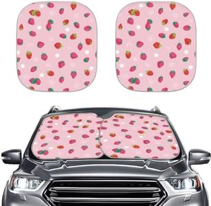 Coldinair Cute Pink Strawberry Windshield Sun Shade Sunshade for Car Windshield Automotive Car Shades for Front Windows Cute Floral Car Accessories Sun Cover for Car Windshield