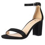 Ankis Heels for Women Open Toe Ankle Strap Chunky Heel Sandals 2.75 Inch, Black Suede, 9.5