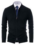 PJ PAUL JONES Mens Stylish Stand Collar Cardigan Sweater Full Zip Long Sleeve Sweater Dark Black