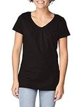 Hanes Women's Shirred V-Neck T-Shirt, Black, X-Large