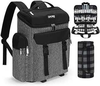 ZORMY Picnic Backpack Set for 4 Person, Insulated Bag with Leak-Proof Cooler Compartment, Wine Bottle Holder, Fleece Blanket, Picnicware, Perfect for Beach, Camping, BBQs, Family and Lovers Gifts