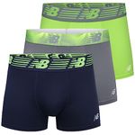 New Balance Men's 3" Performance No Fly Short Boxer Brief Trunks Underpants with Built in Pouch Support (3 Pack), Hi-Lite/Steel/Vintage, Large