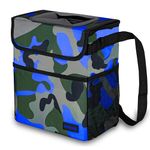 SIBOFUEGO Cute Car Trash Can with Lid - Leak Proof Car Trash Bag Hanging Waterproof Car Garbage Can with Storage Pockets Multipurpose Collapsible Car Organizer, 2 Gallons (Camo Blue)