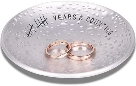 PureRejuva 10th Anniversary Tin Gifts – 4 In., Engraved, Aluminum Wedding Ring Holder Dish & Gift Box – 10 Year Anniversary for Him & 10 Year Anniversary for Her Textured Style