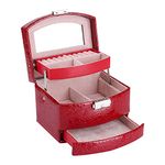 mini jewellery box, 3 Layer Jewellery Box with Mirror and Handle Jewellery Box for Necklace Rings Brooches Bracelet red