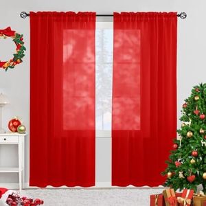 Karseteli Semi Voile Sheer Curtains 84 Inches Long 2 Panels Rod Pocket Window Treatment for Living Room Bedroom Dining Room(Red 52" W x 84" L)