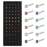 Yolev 60pcs Surgical Stainless Steel Nose Studs, Hypoallergenic Body Piercing Jewelry for Women Men Bone Silver Rose Gold Black Rainbow Pack Steel Faux Nose Piercing Nose Cuffs