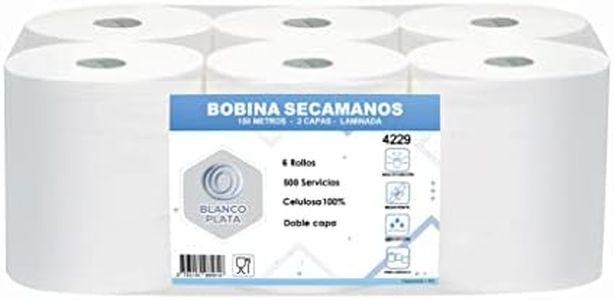Bobina Papel secamanos mecha laminada 6 rollos de 150m 100% Celulosa Doble Capa