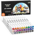Shuttle Art 30 Colors Dual Tip Art Markers Permanent Marker Pens Highlighters Perfect for Illustration Adult Coloring Sketching and Card Making