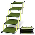 Car dog stair for small & big dogs PRIORPET - Glow in the dark marking - Gentle on the joints foldable car ramp - Suitable for medium cars - Grass Padded Steps - 5 Steps