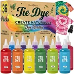 Jim&Gloria Tie Dye Kit for Kids & Adults 36 Tiedye Powder 12 Larger Bottles Fabric Dyes for Clothing Permanent with Soda Ash for Tie Dye Kits for Large Groups Paint Party Summer Activities DIY Crafts