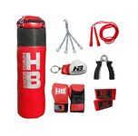 HB Hard Bodies Professional Boxing Punching Bag for Kickboxing, Muay Thai Along with Hanging Chain & Boxing Gloves (Red, 5 Feet)