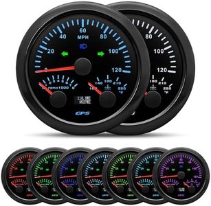 ARTILAURA 3 in 1 GPS Speedometer (120MPH)+ Tachometer (8000 RPM)+ Watertemp Gauge (100-250 °F) with Turn Signal High Beam AUTO Boat Gauge Set 85mm 3 3/8" 7 Color for Car Marine (Black)