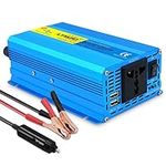 Cantonape Pure Sine Wave Power Inverter 600W DC 12V to AC 230V 240V Voltage Converter With Universal Socket, and 2 USB charger, car inverter used for Laptop, Pad, Phones, Tablet, peak 1200W