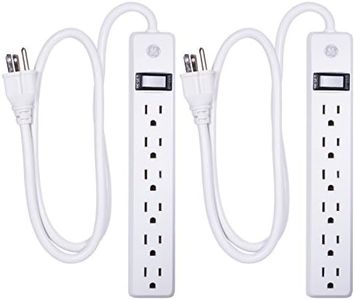 GE 6-Outlet General Purpose Surge Protector, 2-Pack, 450 Joules, 3ft. Cord, White, 14709