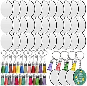 Haskoss Sublimation Blanks Keychains,200 PCS 2Inch Round Sublimation Blanks Keychain Circle with Tassels,for DIY