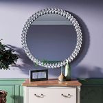 BST FURNH Round Mirror Wall Decor, 24 Inches Decorative Wall Mirror with Glass Frame Crystal Framed Rhinestone Mirrors for Wall Silver Decorative Wall Mirrors Circular Mirror