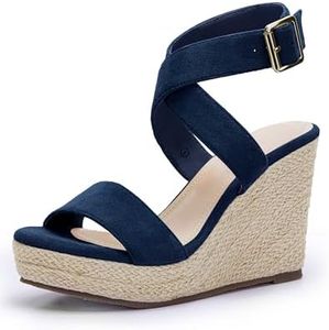 Womens Wedge Platform Espadrille Cross Ankle Strap Slingback Open Toe Summer High Heel Casual Sandals