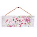 P. Graham Dunn PS I Love You Floral Pink 10 x 3.4 Pine Wood Decorative String Sign