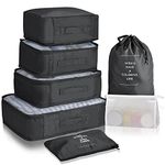 Packing Cubes VAGREEZ 7 Pcs Travel Luggage Packing Organizers Set with Laundry Bag (Black)