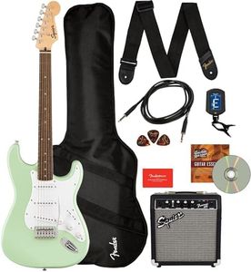 Fender Squier Sonic Stratocaster - Surf Green Bundle with Frontman 10g Amp, Gig Bag, Cable, Strap, Tuner, Fender Play, Picks, and Austin Bazaar Guitar DVD