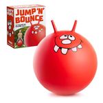 Toyrific Jump N Bounce Kids Space Hopper, 24 Inch Retro Bouncing Ball with Easy Grip Handles, Outdoor or Indoor Exercise Toy for Ages 3+, Happy Red Design