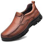 ZASDKE Men's Casual Loafers Classic Business Leather Shoes Comfortable Commuter Office Walking Shoes Brown-2 UK9