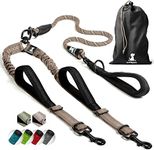 SparklyPets Double Dog Leash for 2 Dogs – Rope Bungee Dual Leash for Medium and Large Dogs with Padded Handles & Tangle Free (Brown, Medium/Large)