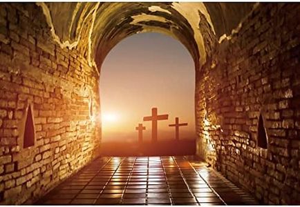 Renaiss 2.2x1.5m Jesucristo Cruz Telón de Fondo Luz Sagrada Puesta de Sol Fotografía Fondo Iglesia Evento Fiesta Decoración Dios Bendiga Baby Shower Estudio de Pascua Apoyos fotográficos