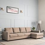 Wakefit Sofa Set For Living Room 3 Year Warranty L Shape Sofa, Sofa Set, Wooden Sofa Set For Living Room, 3-Person Sofa + Right Aligned Chaise - Napper (Fabric, Omega Pearl)