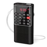 PRUNUS J-328 Small Radio Portable Rechargeable FM Radio,Walkman MP3 Digital Radio with Recorder,SD/TF/AUX, Portable Radios Battery Operated with Lock Keys for Jogging, Walking, Traveling(NO AM) Black