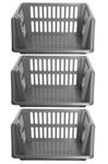 Large 3 Tier Stacking Baskets Storage Veg Rack Plastic Stackers 35cm - Silver