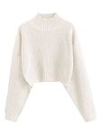 ZAFUL Women's Cropped Turtleneck Sweater Lantern Sleeve Ribbed Knit Pullover Sweater Jumper, 0-white, X-Large