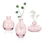 Pink Glass Bud Vase, Modern Decorative Small Mini Flowers Vases Short Minimalist Aesthetic Home Decor Vintage Cute Handmade Tiny Wedding Table Centerpieces for Single Flower Rose (Pink)（3Pcs/Set）