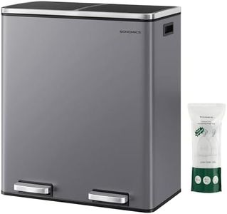 SONGMICS Dual Rubbish Bin, Metal Recycling Bin with 15 Rubbish Bags, 2-Compartment, with Lids, Pedals, Plastic Inner Buckets, Soft Closure, 2 x 8 Gallons (2 x 30 L), Slate Grey LTB060G01