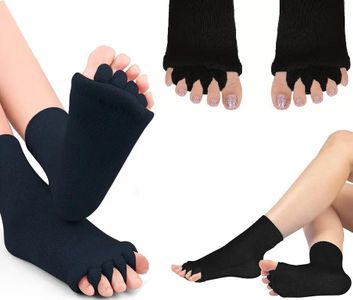 Foot Alignment Socks for Women & Men - EVERSYS - 5 Toe Separator Socks for Bunions, Plantar Fasciitis & Foot Pain Relief – Soft Cotton Finger Socks for Better Circulation, Swelling, & Blister Prevention – Ideal for Home, Office, Yoga & Gym (Zed Black, Free Size)