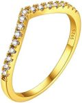 Bestyle Gold Vermeil Silver Wishbone Ring, Sterling Silver Gold Plated Lucky V Shape Band Ring for Women, CZ Wedding Band Ring Protector, Engagement Promise Ring for Women,Size 10