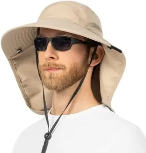 SUN CUBE Wide Brim Sun Hat with Neck Flap, Fishing Hiking for Men Women Safari, Neck Cover for Outdoor Sun Protection UPF50+ | Khaki Tan