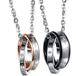 Valentine Wedding Ring Pendant, Flongo Stainless Steel 2PCS Couples His and Hers "Forever Love" Eternal Love Pendant Necklace Set, Engagement Gift Christmas Ring Pendant